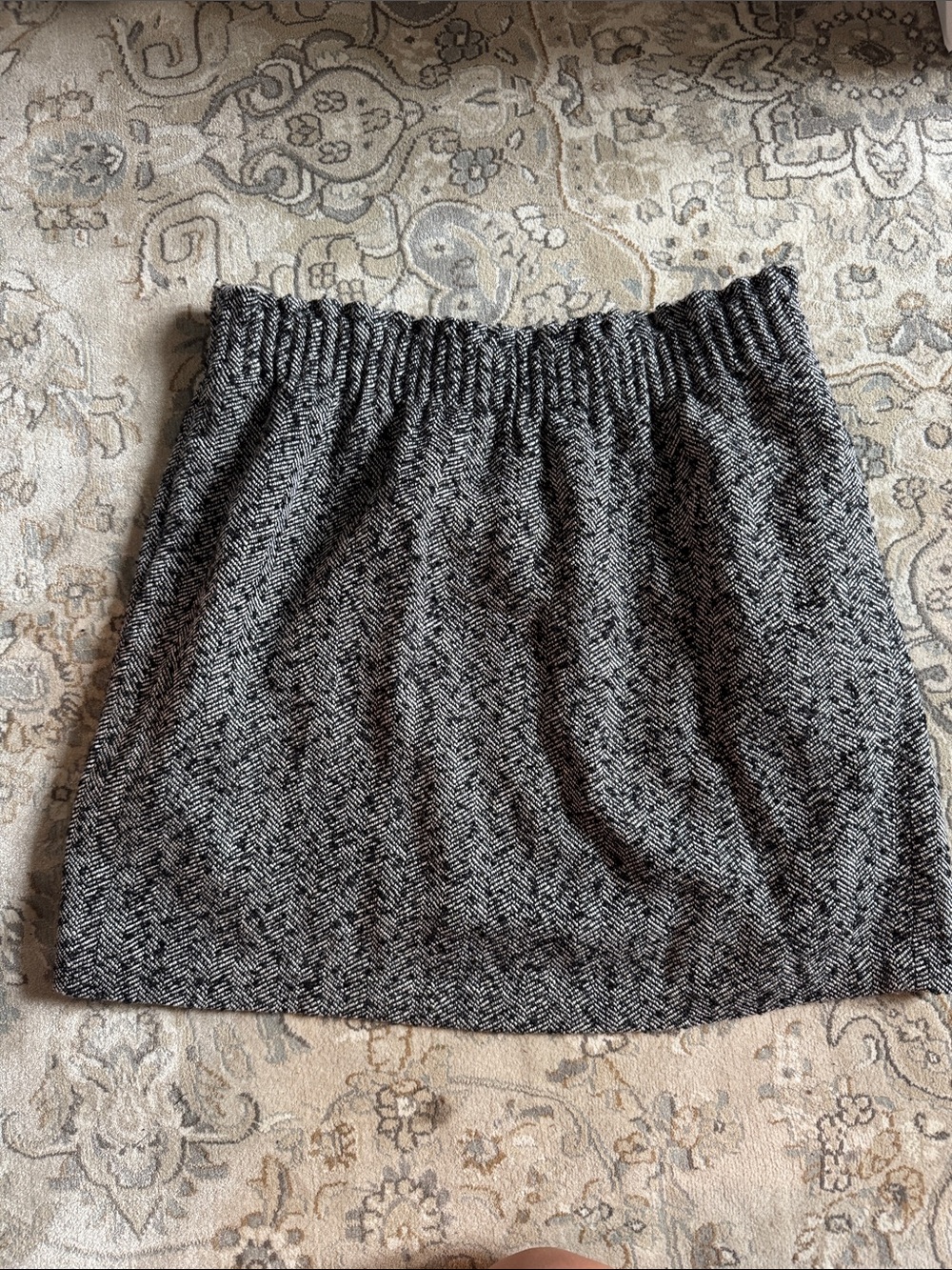J. Crew Black and White Herringbone Elastic-Waist Mini Skirt